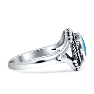 Oval Rope Beaded Oxidized Split Shank Created Blue Opal Ring 925 Sterling Silver Wholesale